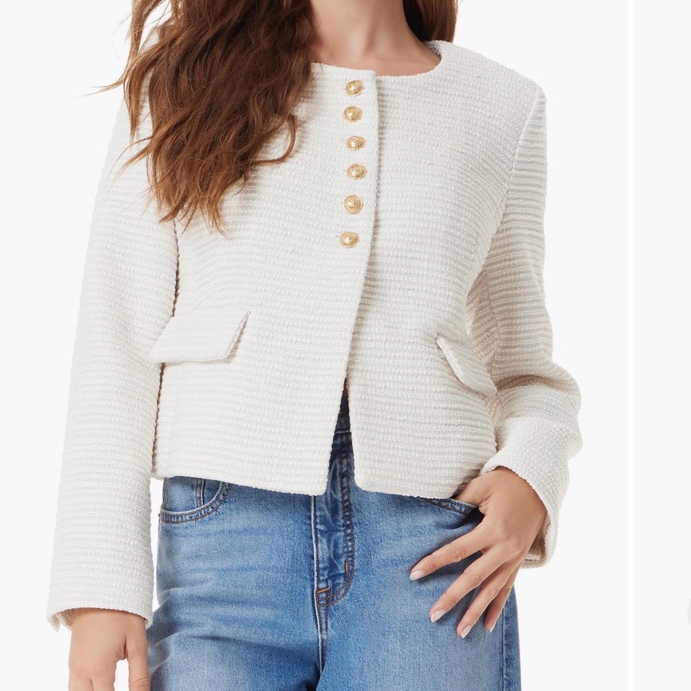 Sam Edelman Women's Olive Collarless
Boucle Jacket
